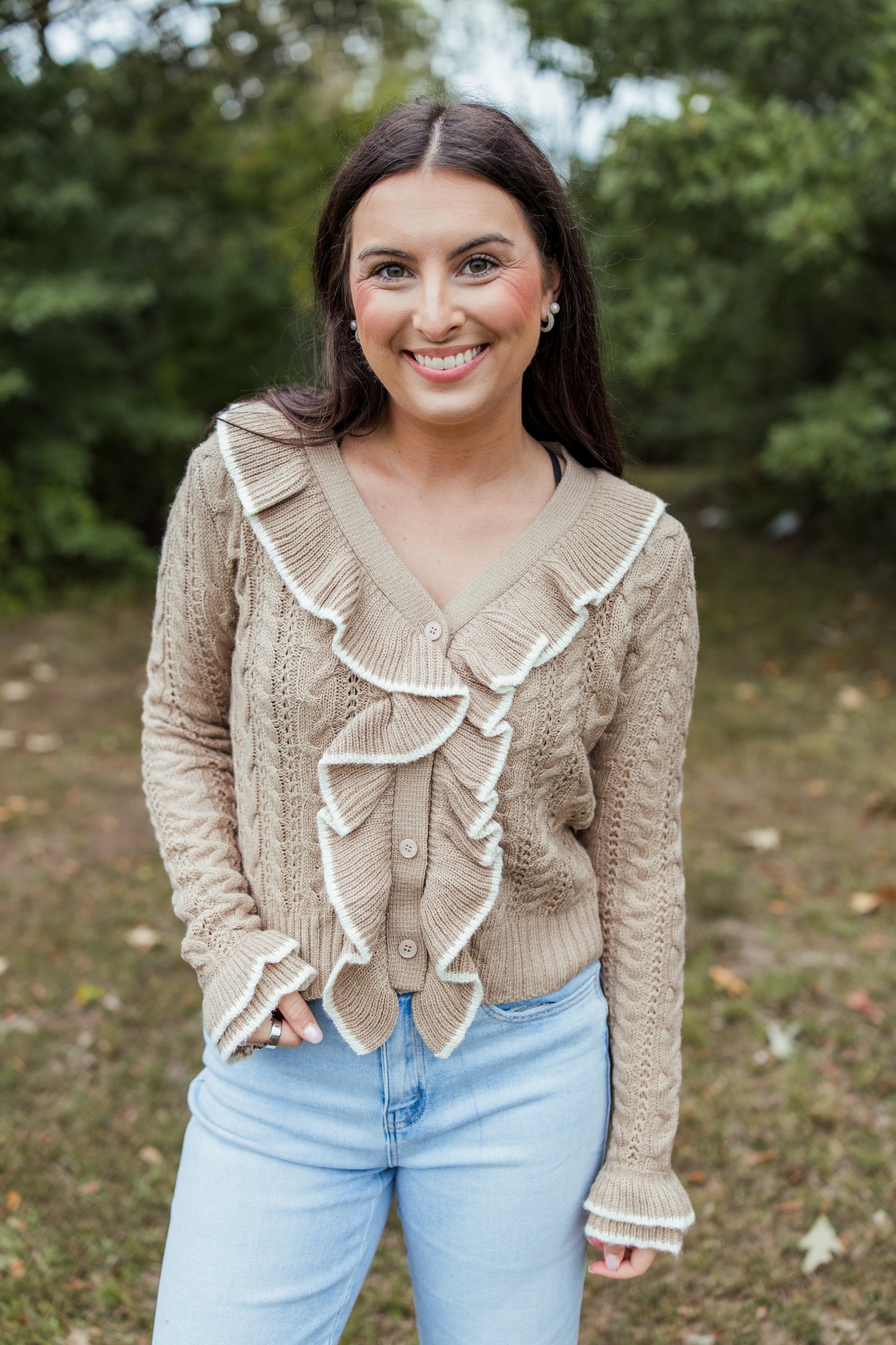 ARE YOU READY RUFFLE CARDIGAN TOP