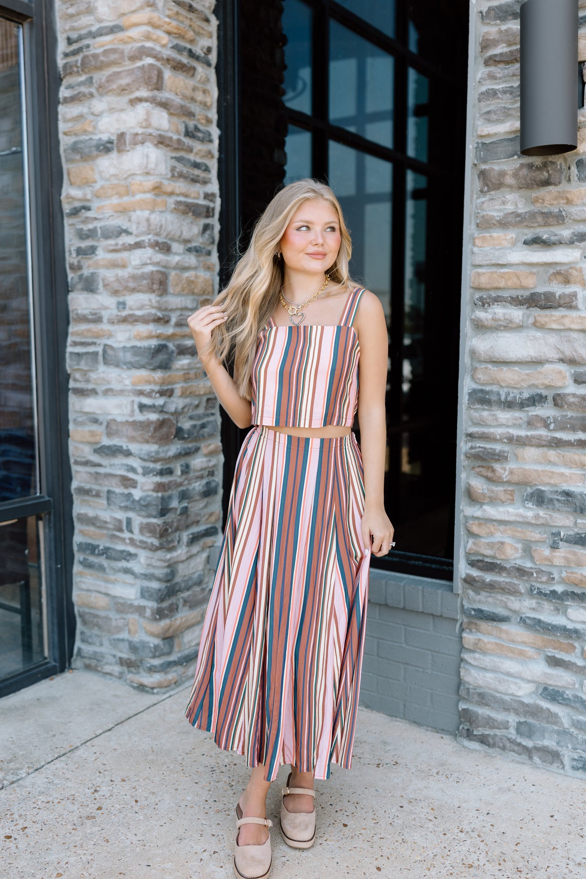 STRIPE BUTTON DOWN CROP TOP