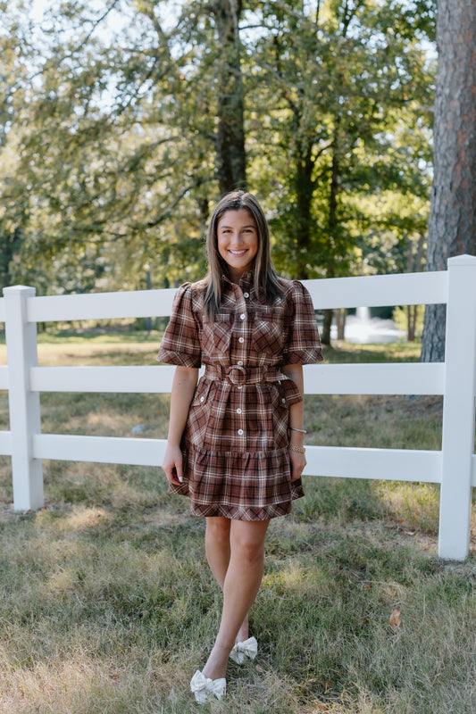 CINDY CHECKERED BUTTON DOWN DRESS