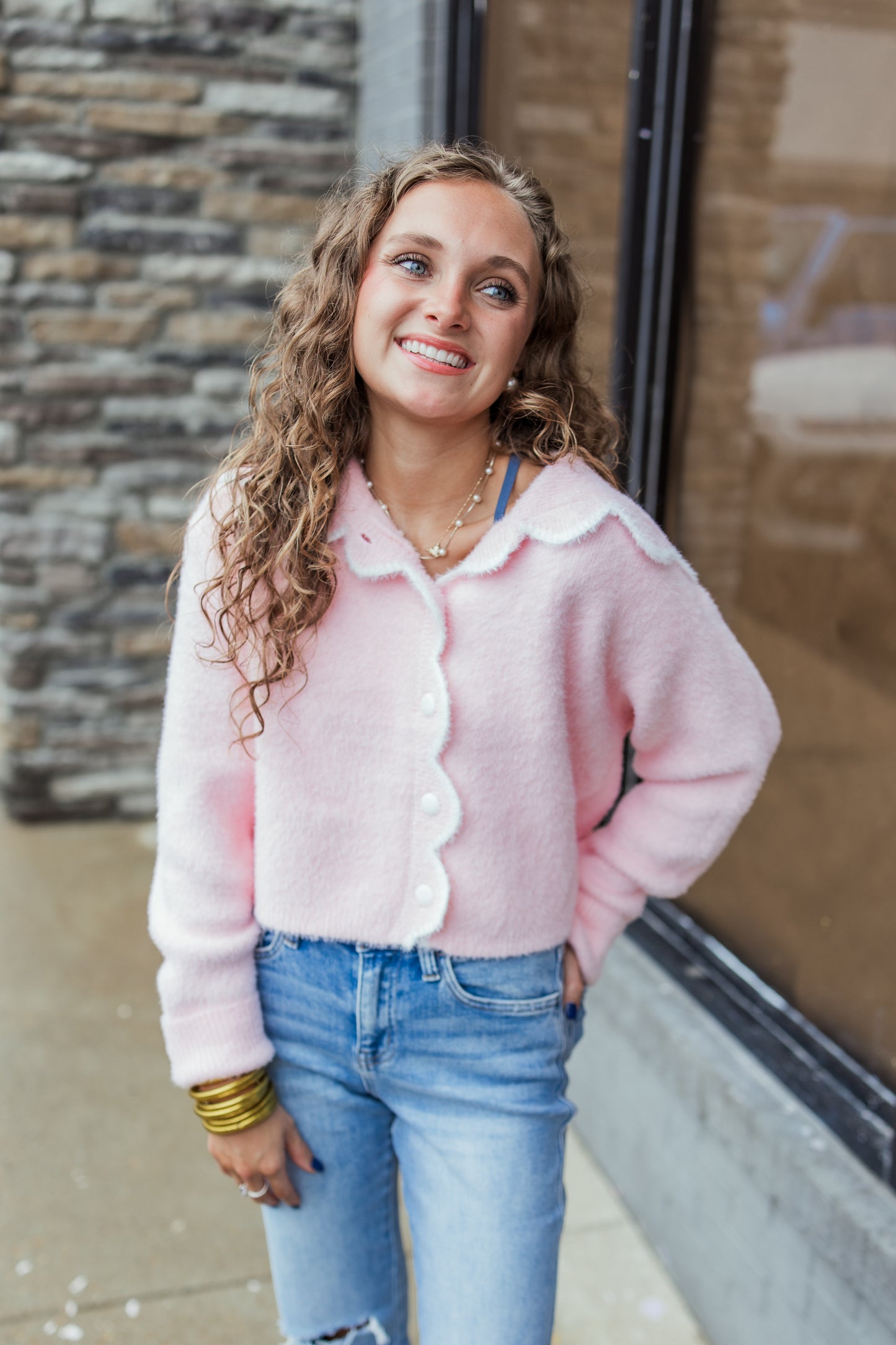 PINK SCALLOP SWEATER