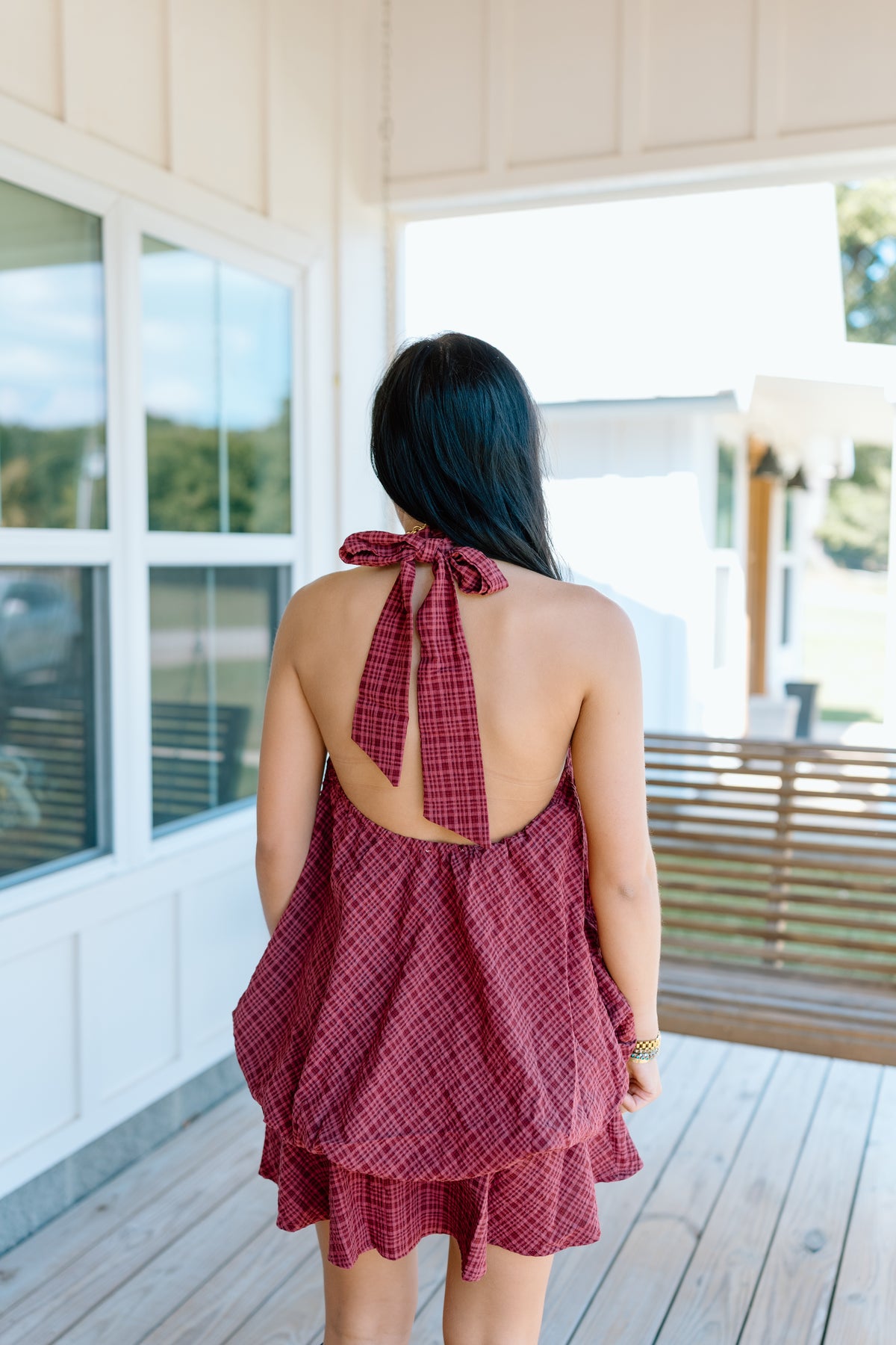 PLAID HALTER NECK BUBBLE MINI DRESS