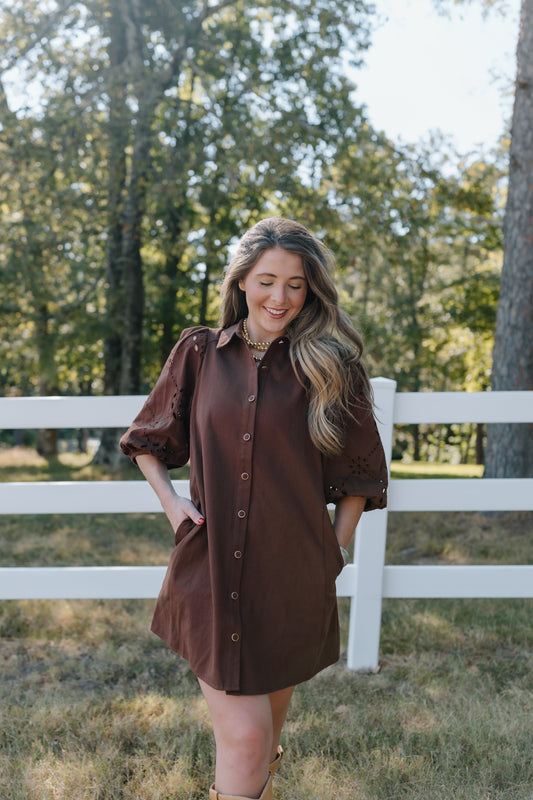 WATCH ME NOW EMBROIDERED MINI DRESS