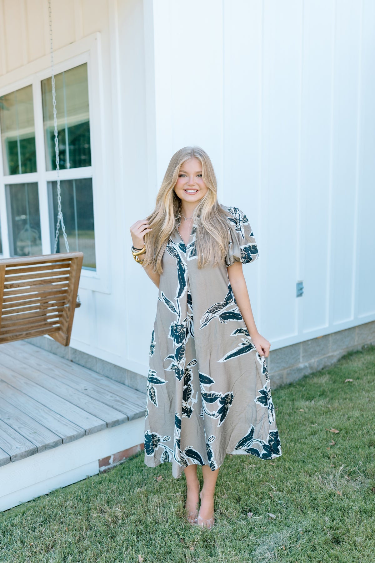 WHY WOULD I PRINTED PUFF MIDI DRESS