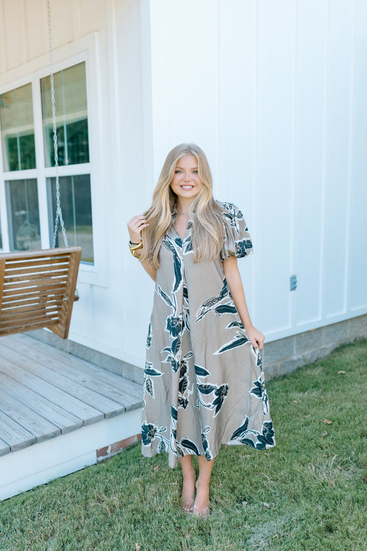 WHY WOULD I PRINTED PUFF MIDI DRESS
