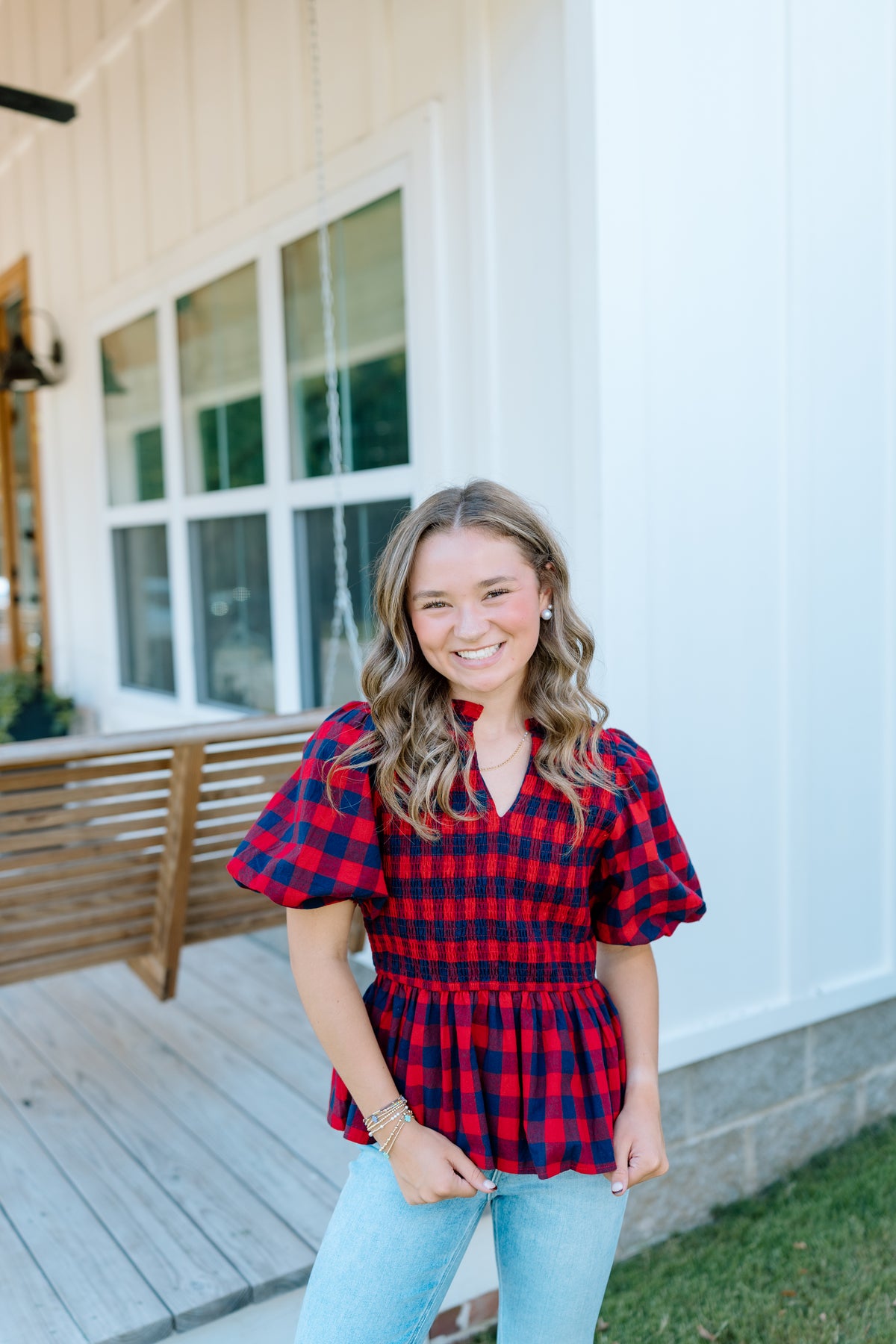 PLAID PEPLUM TOP