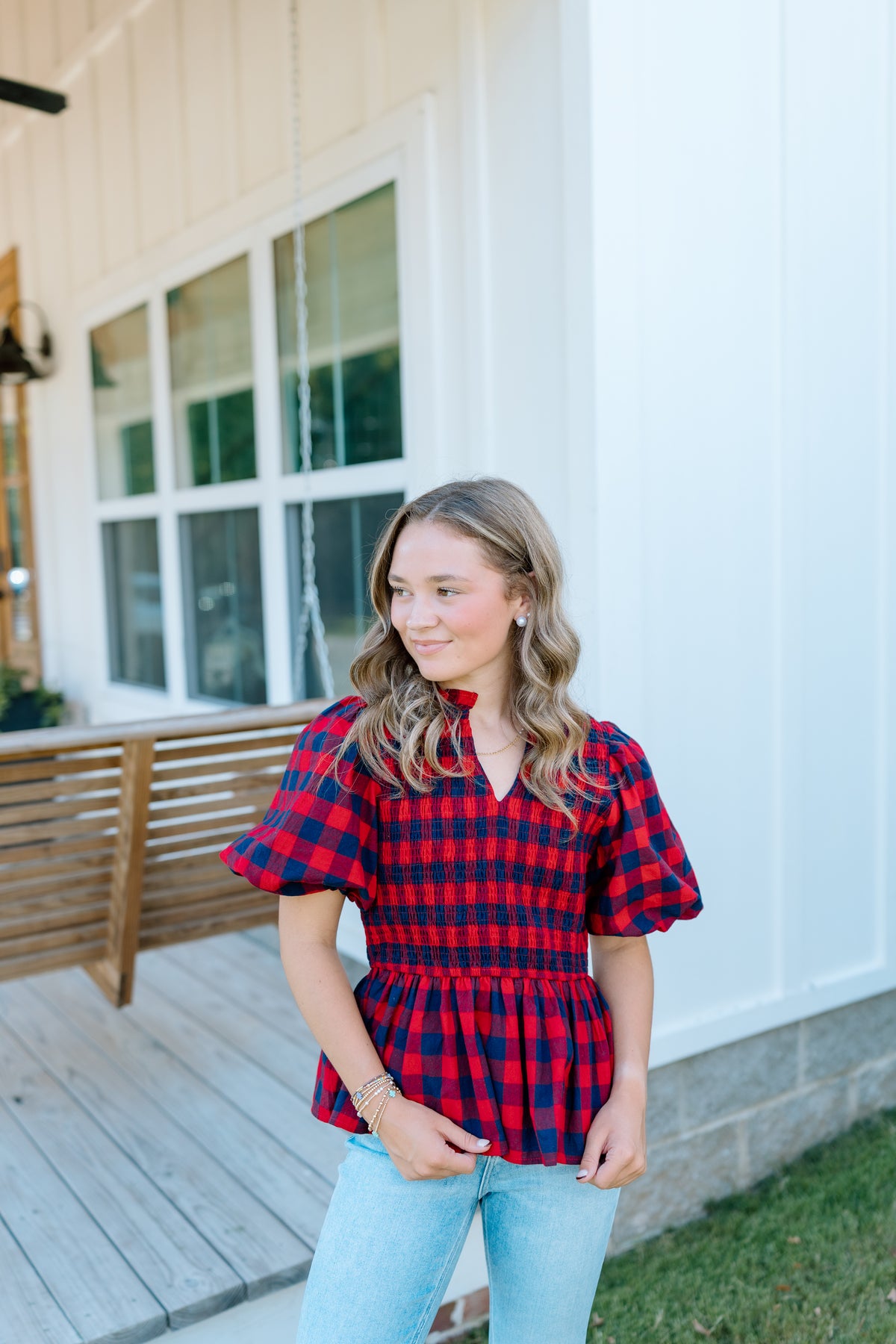PLAID PEPLUM TOP