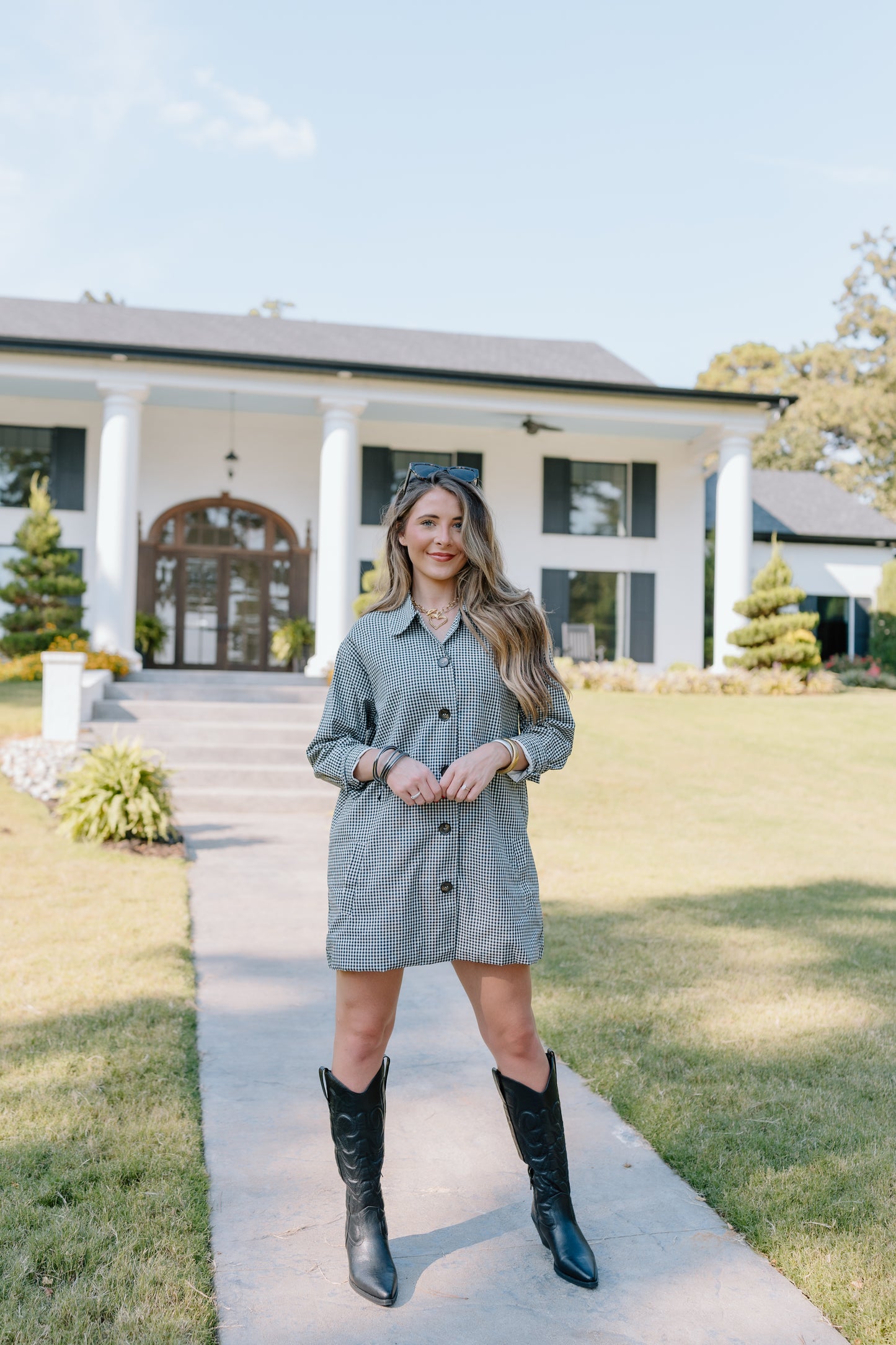 GINGHAM BUTTON DOWN JACKET DRESS