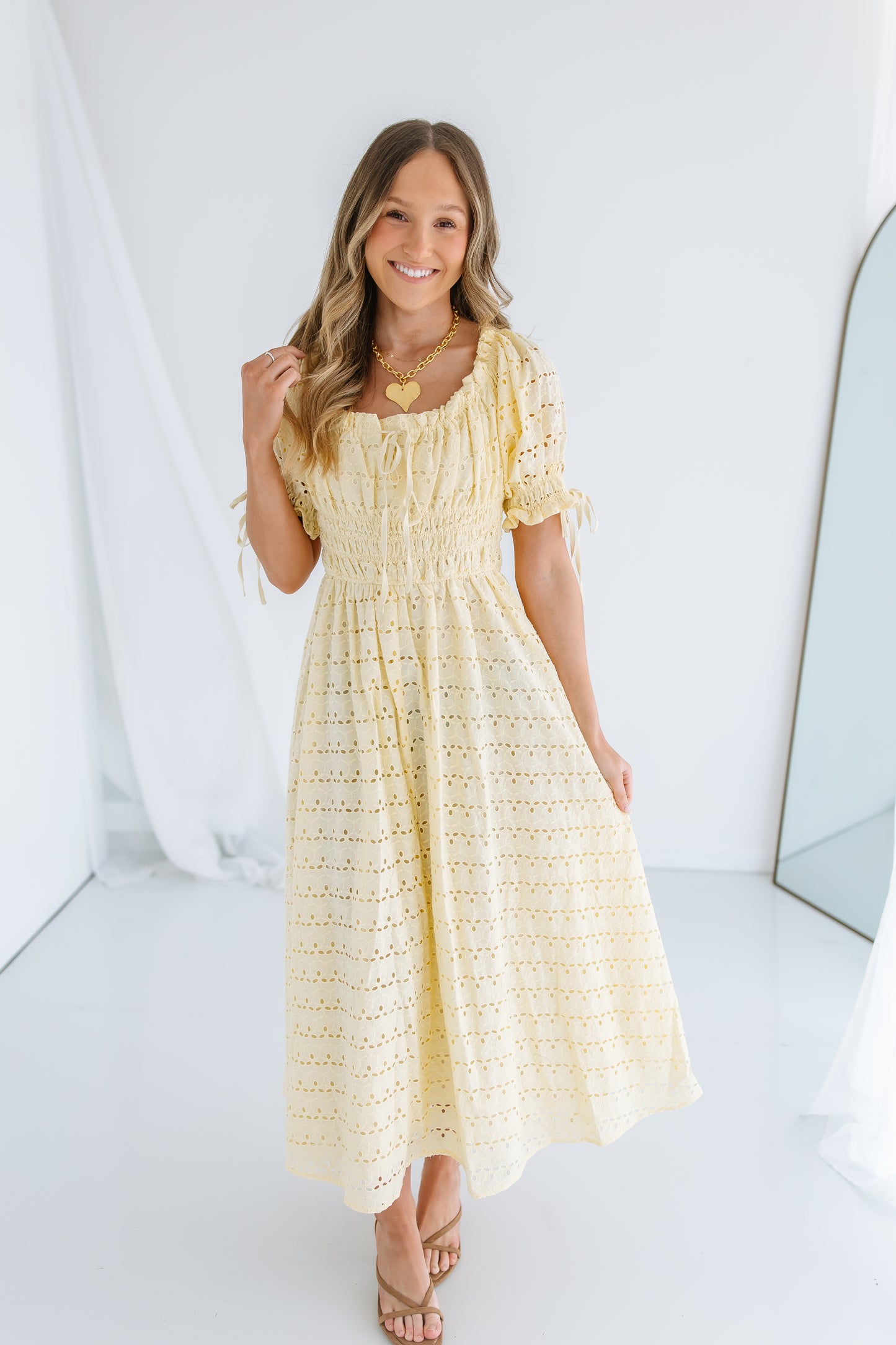 LEMON EYELET MAXI DRESS