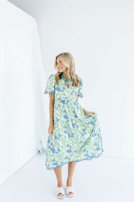 PRINTED EASY MIDI DRESS
