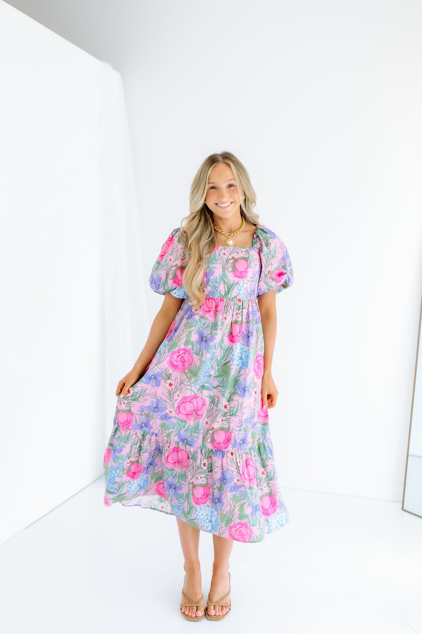 OVER THE BRIDGE FLORAL MIDI DRESS