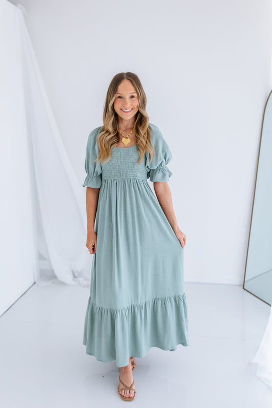STAPLE PUFF SLEEVE MAXI DRESS