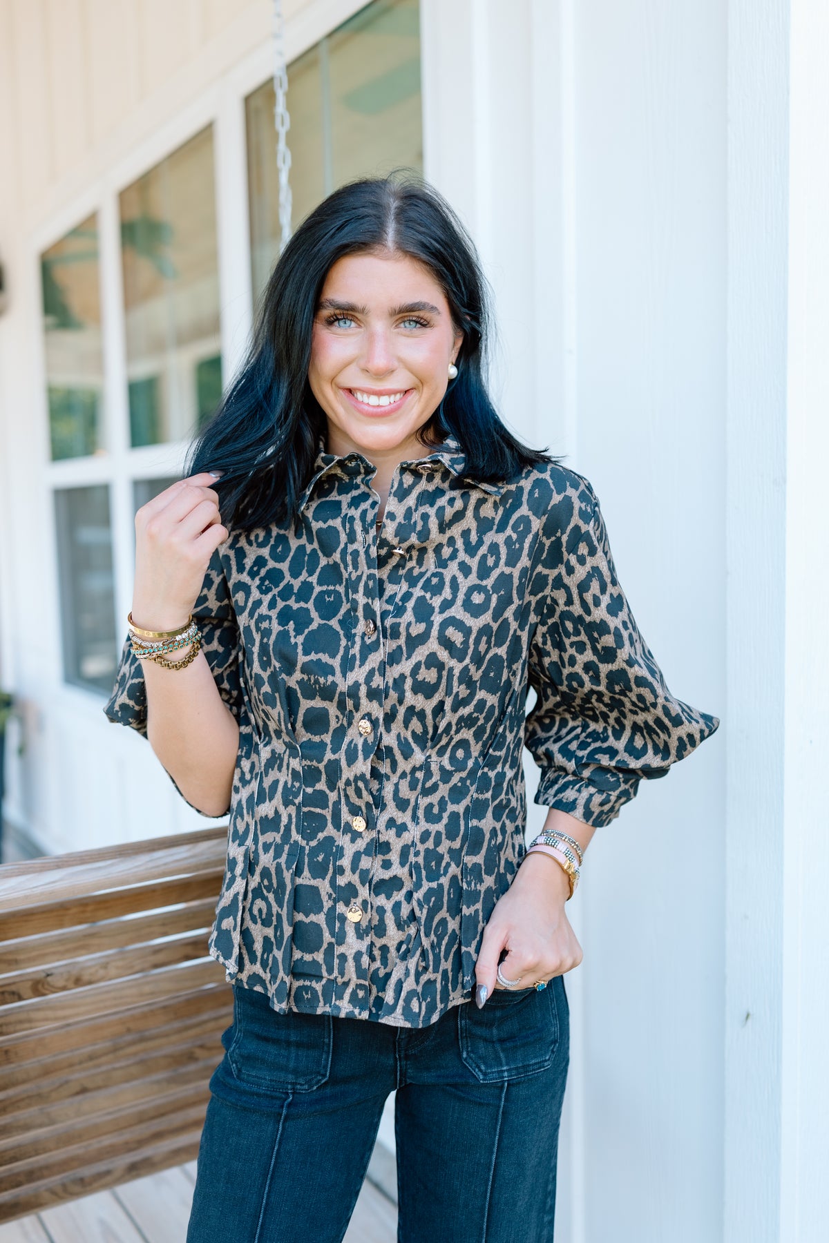 PU DENIM LEOPARD TOP