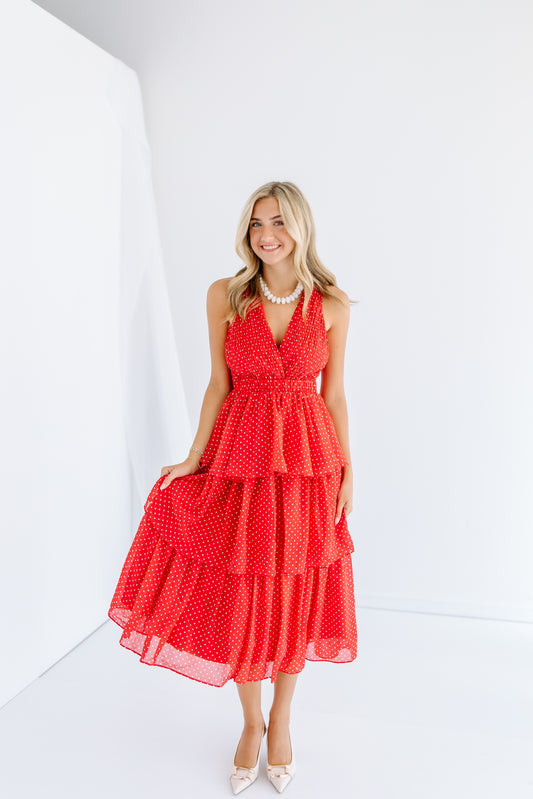 INTUITION POLKA DOT MIDI DRESS