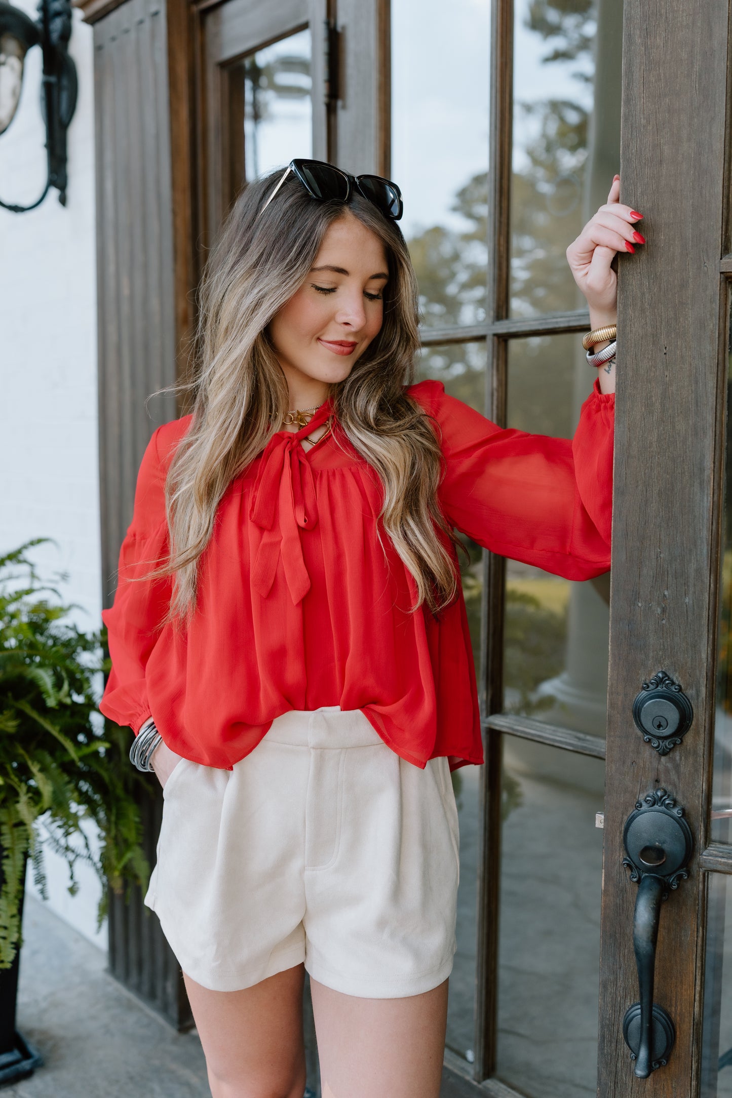 CHIFFON TIE NECK TOP