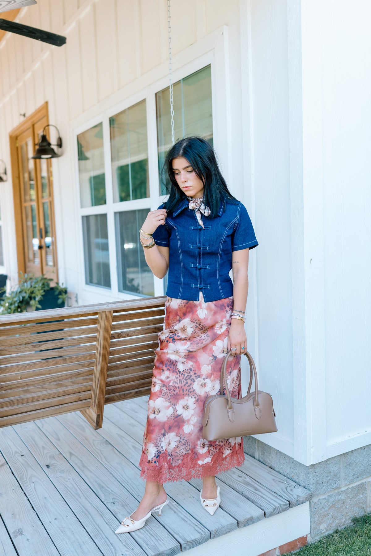 CONTRAST STITCH DENIM TOP