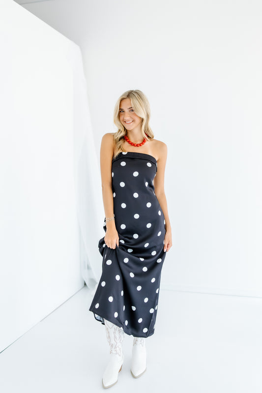 ON THE GO SCARF POLKA DOT MIDI DRESS