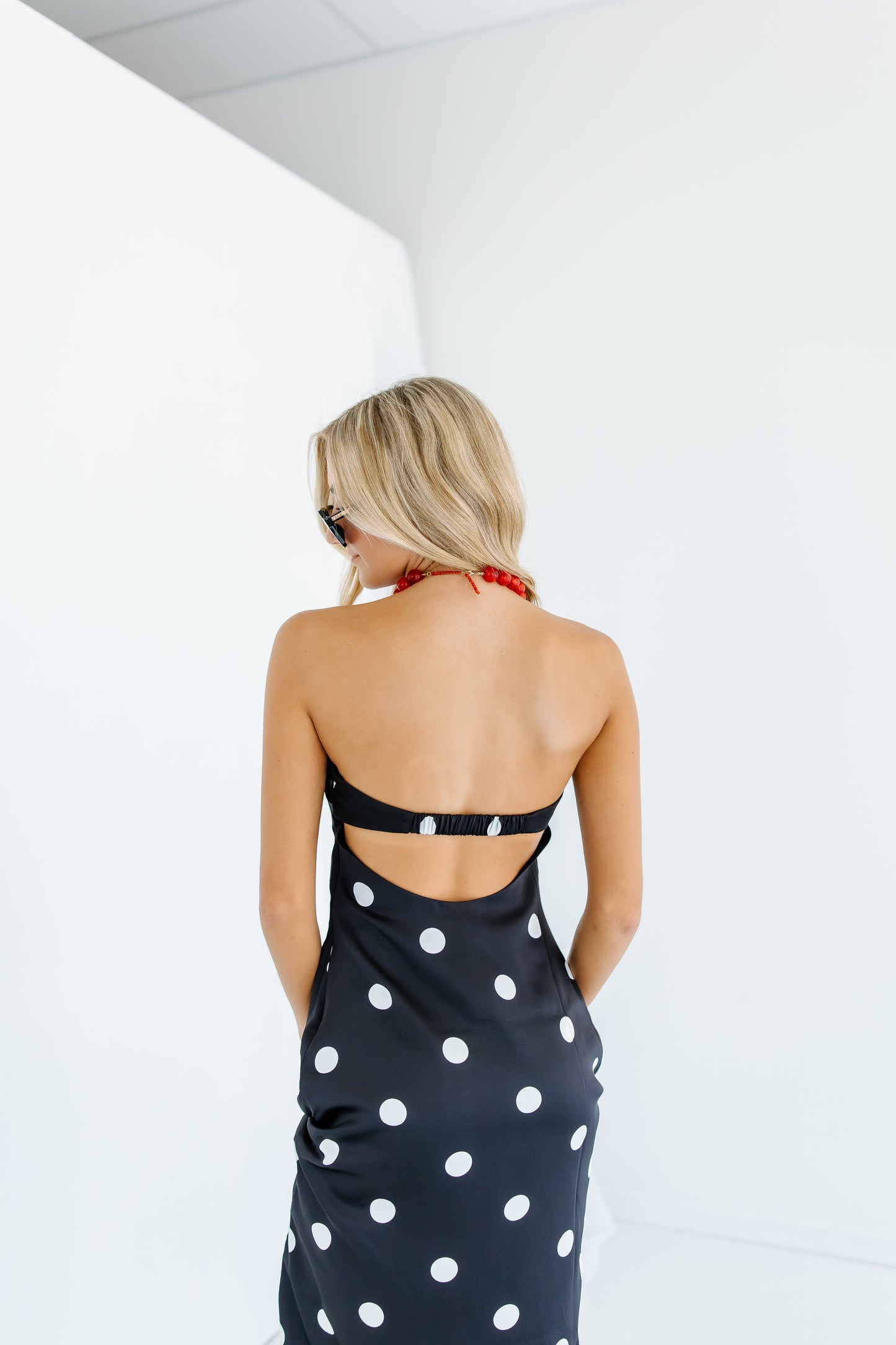 ON THE GO SCARF POLKA DOT MIDI DRESS