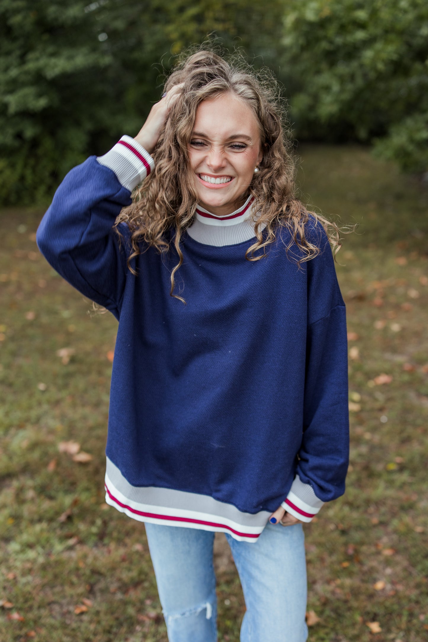 SWEET STRIPES MOCKNECK SWEATSHIRT