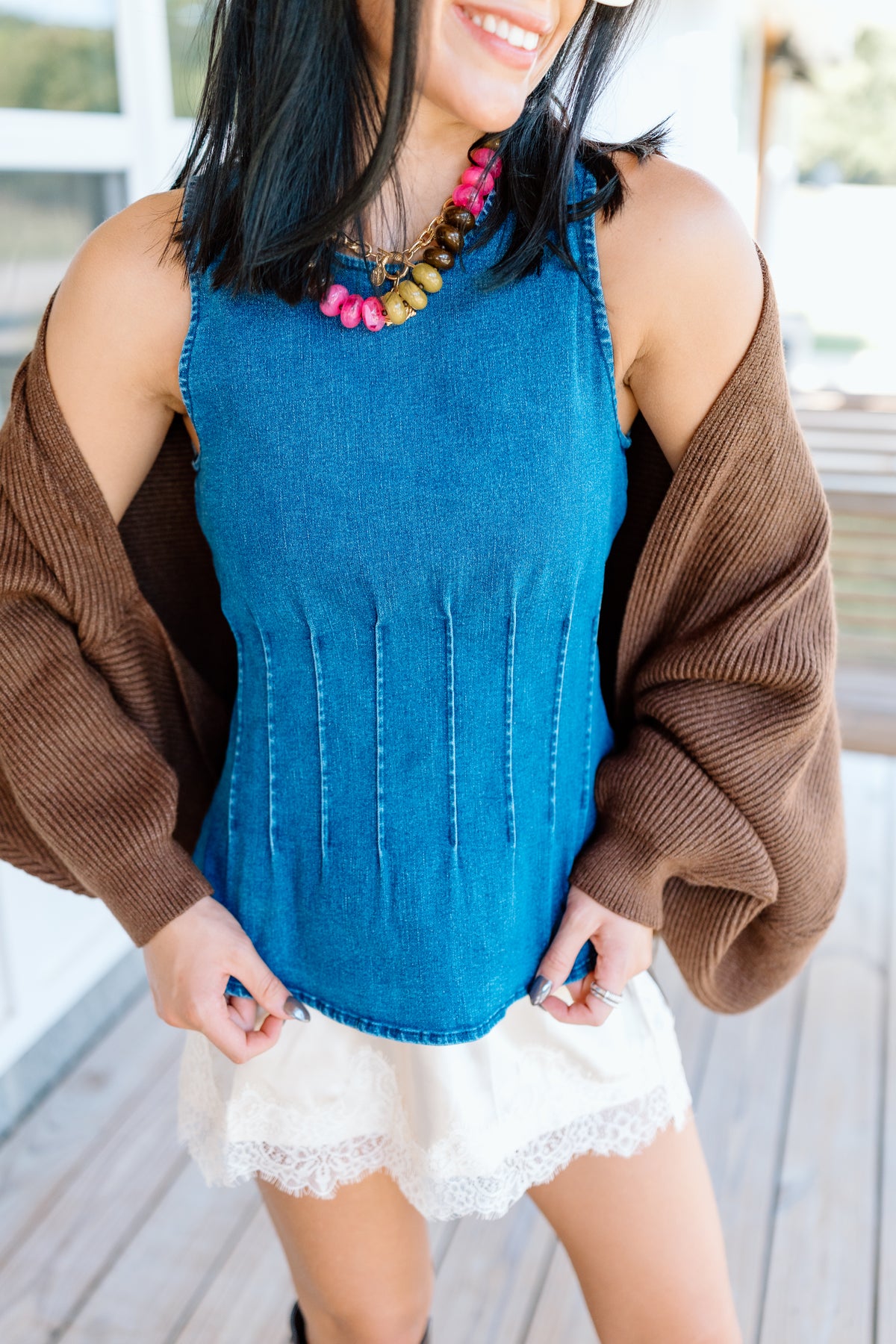 MACIE ROUND NECK DENIM TOP