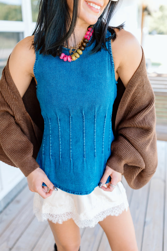 MACIE ROUND NECK DENIM TOP