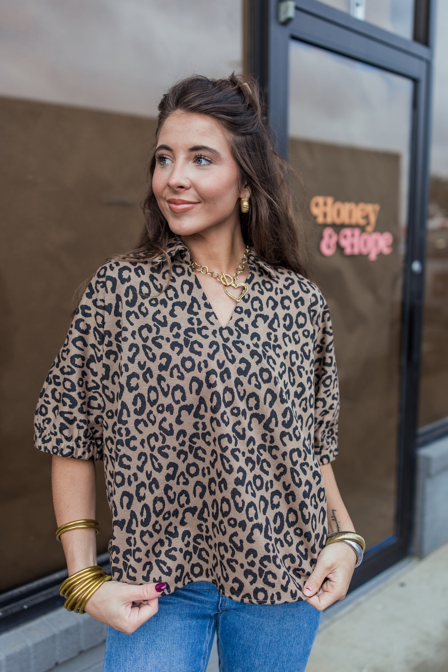 DROP SHOULDER LEOPARD TOP