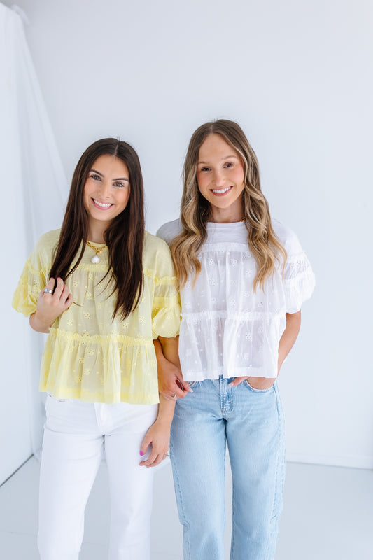 ONE THING EYELET BABYDOLL TOP