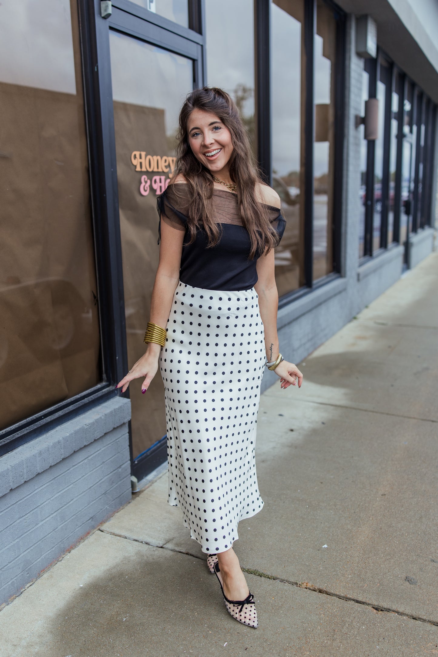 MESH AND PONTI DRAPE TOP