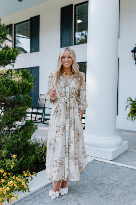 THE LONG WAY FLORAL MIDI DRESS