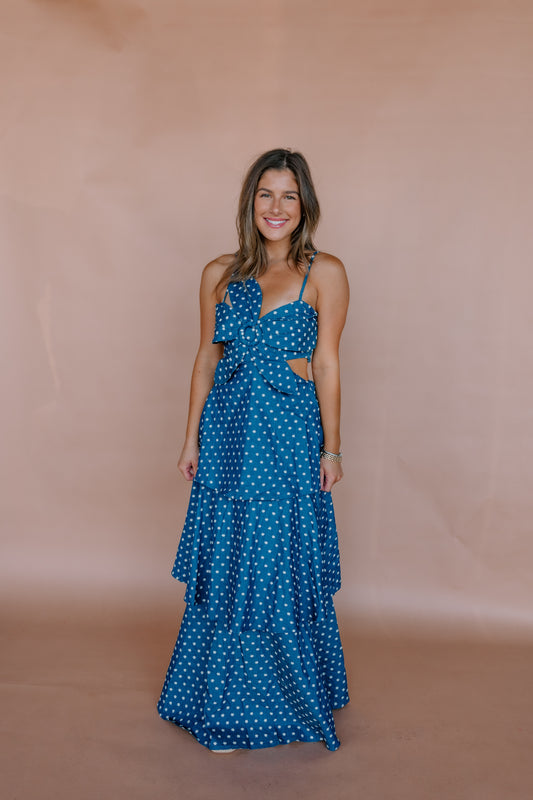 DENIM DITSY FLORAL POLKA DOT MAXI DRESS