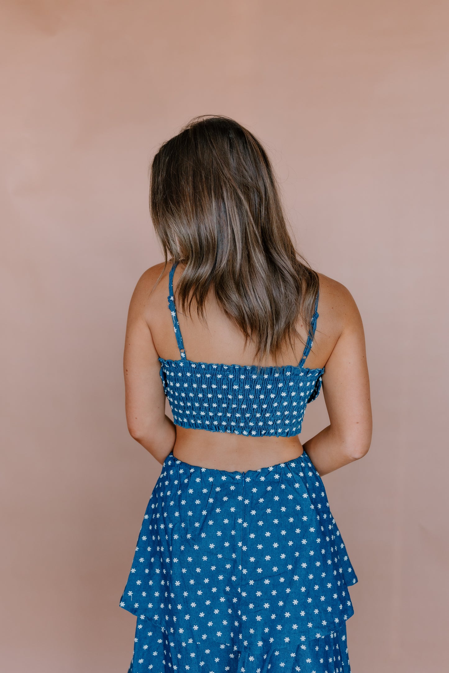 DENIM DITSY FLORAL POLKA DOT MAXI DRESS