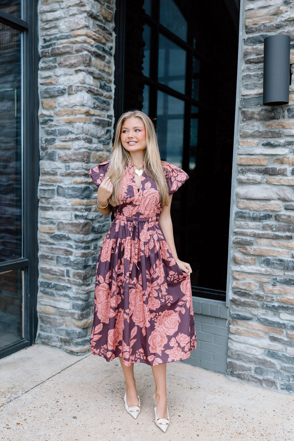 LILAH BUBBLE FLORAL MIDI DRESS