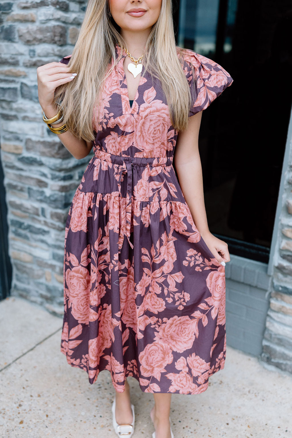 LILAH BUBBLE FLORAL MIDI DRESS