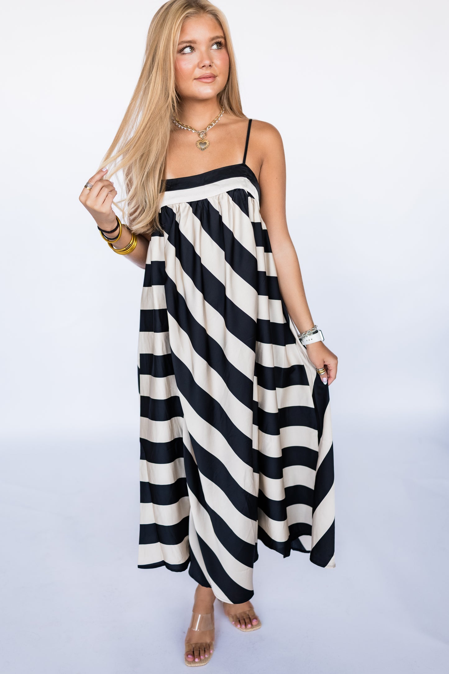BOLD STRIPES FLOWY MAXI DRESS