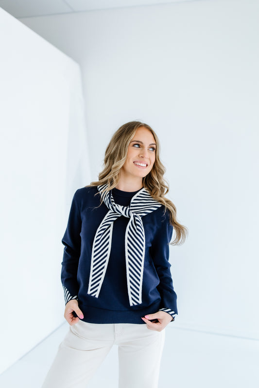 A LITTLE STRIPE SCARF SWEATER TOP