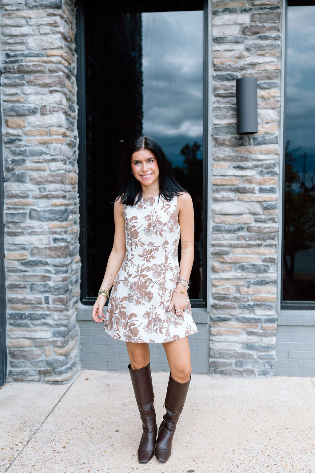 FLORAL JACQUARD MINI DRESS