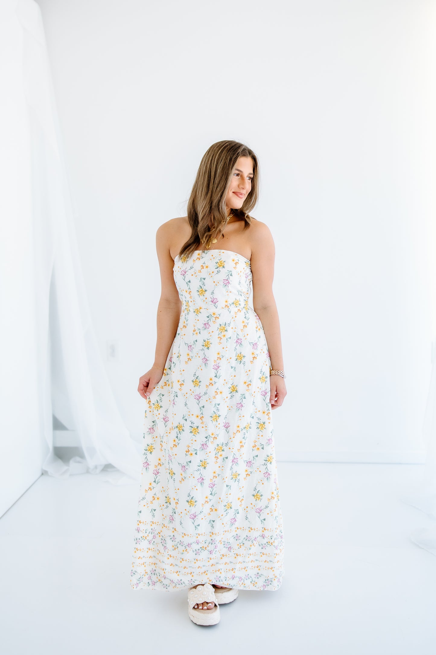 NICOLE STRAPLESS FLORAL MAXI DRESS