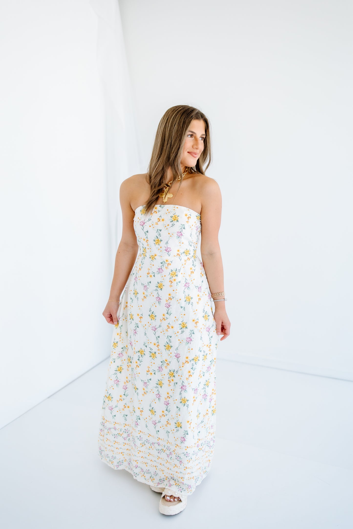 NICOLE STRAPLESS FLORAL MAXI DRESS