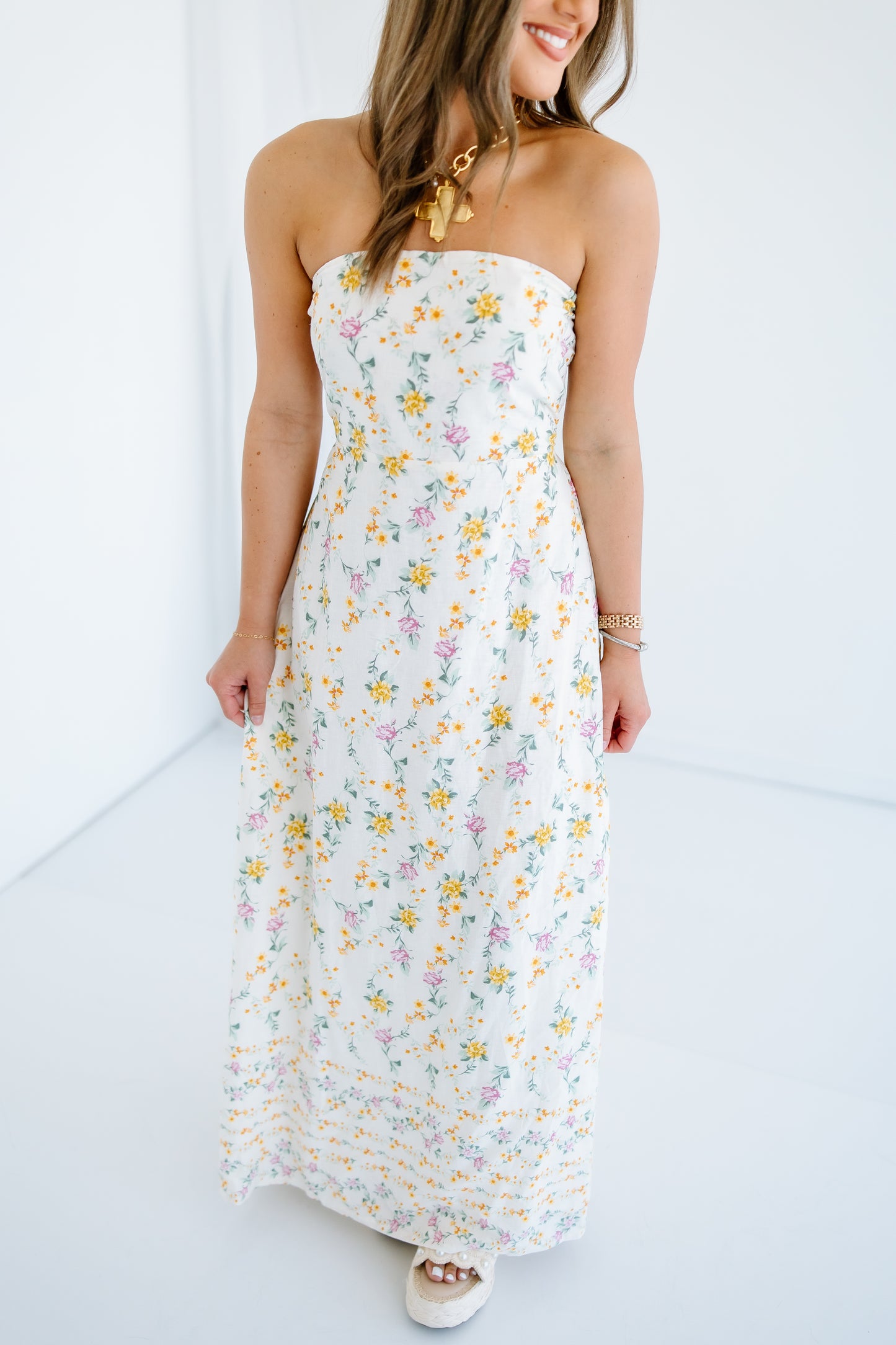 NICOLE STRAPLESS FLORAL MAXI DRESS