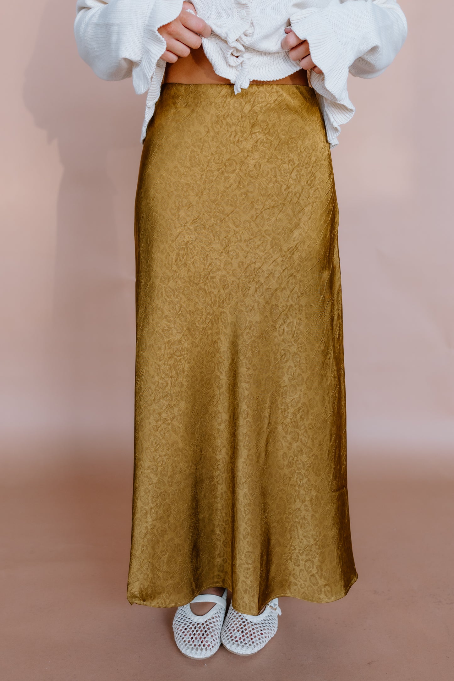 LEOPARD SATIN JAQUARD MIDI SKIRT