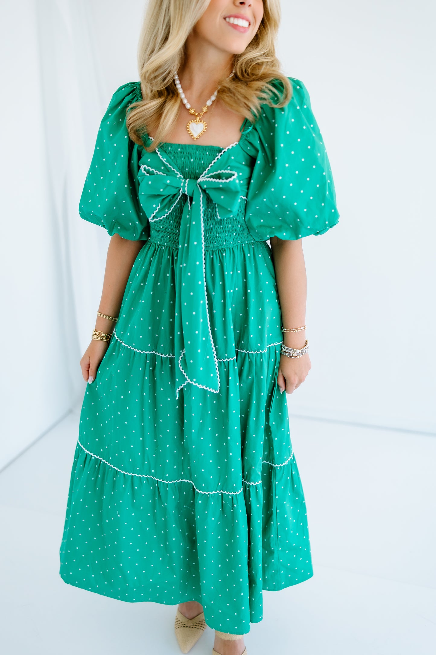 BOW SMOCKING TOP POLKA DOT DRESS