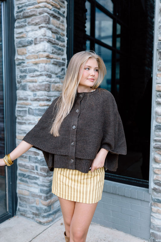 BUTTON CAPE KNIT SWEATER