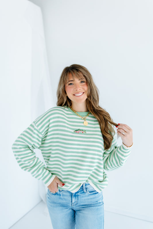 COSTAL STRIPE GRAPHIC SWEATER
