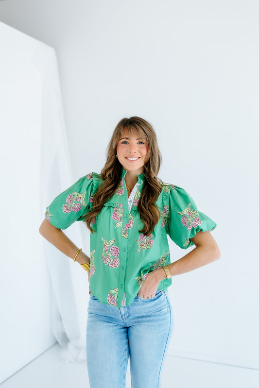 LOST TRACK FLORAL PUFF SLEEVE TOP