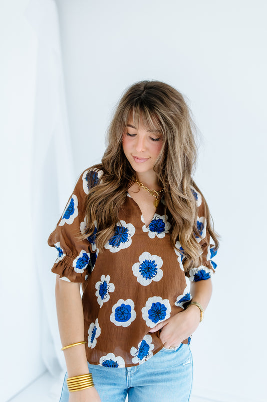 THE VIEW FLORAL MESH SLEEVE TOP