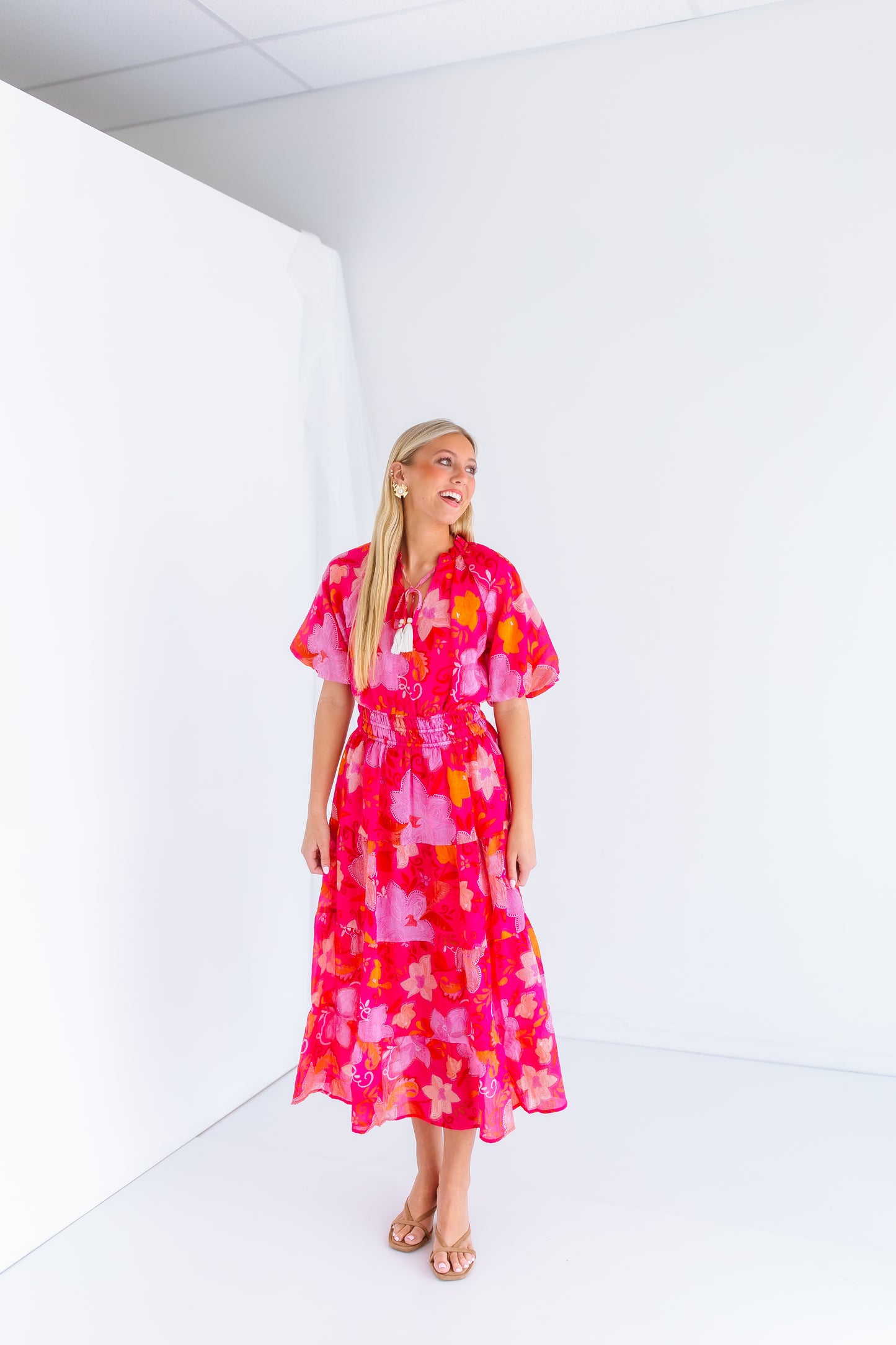 HOT SHOT PINK MIDI DRESS