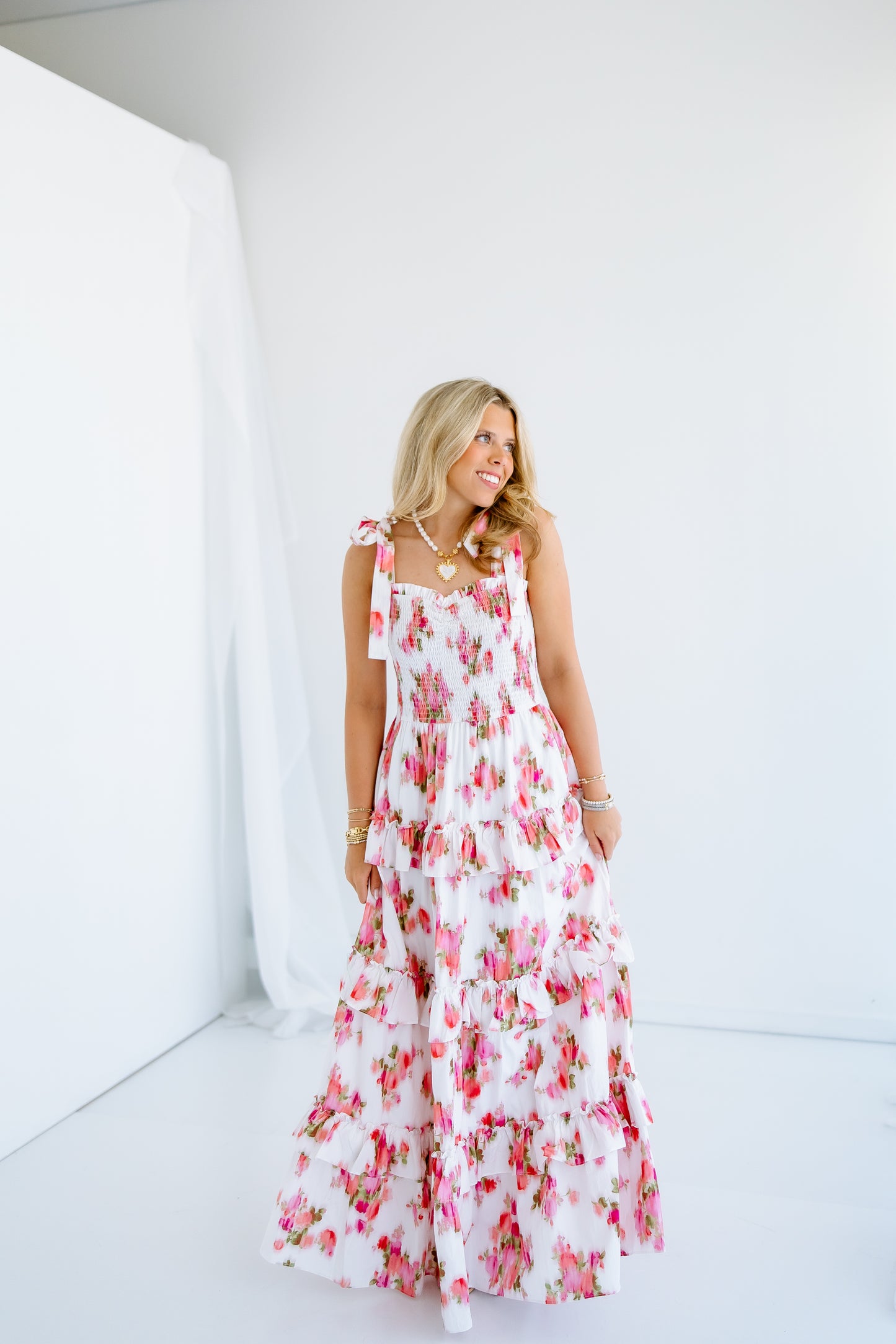BLURRY FLORAL PRINT MAXI DRESS