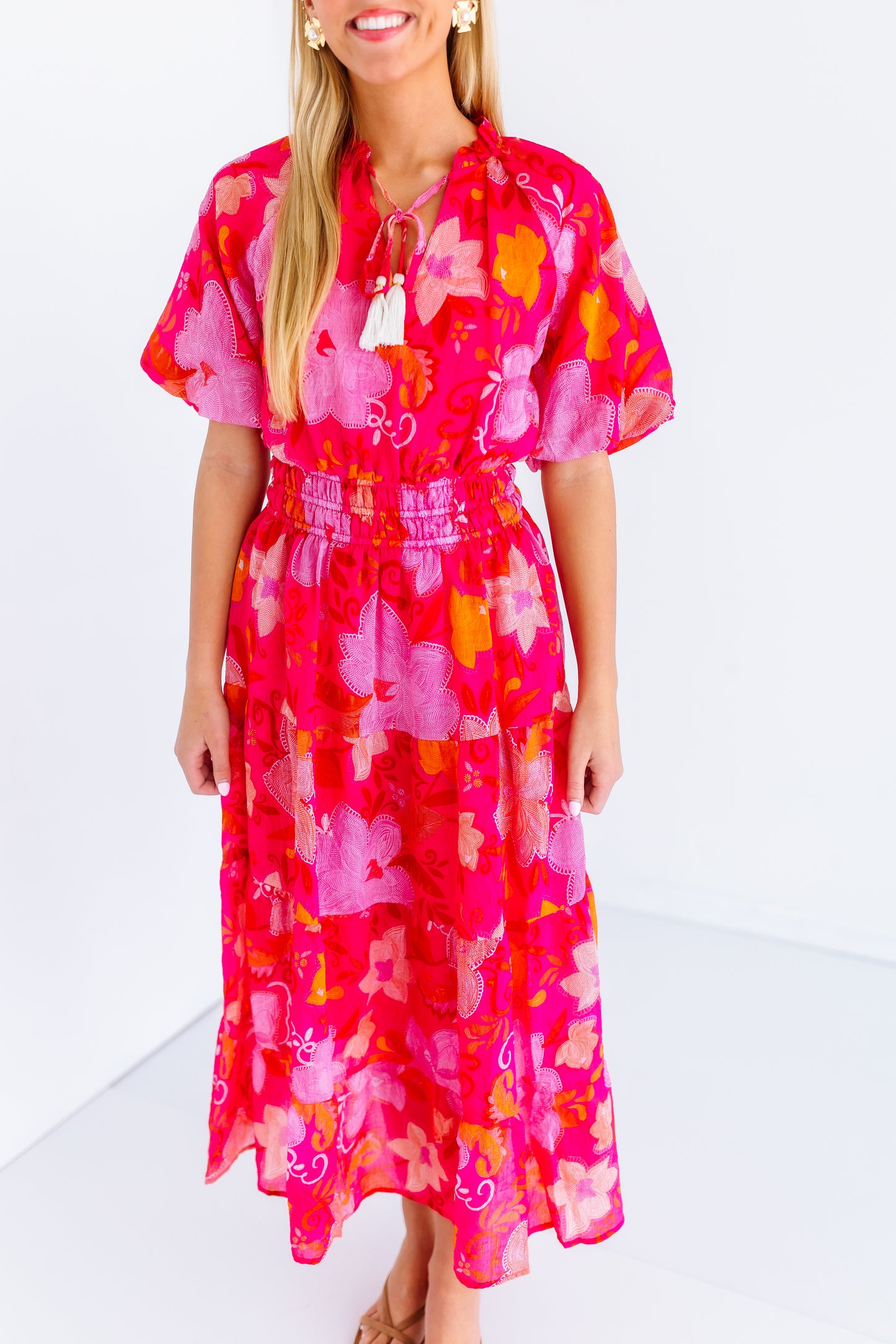 HOT SHOT PINK MIDI DRESS
