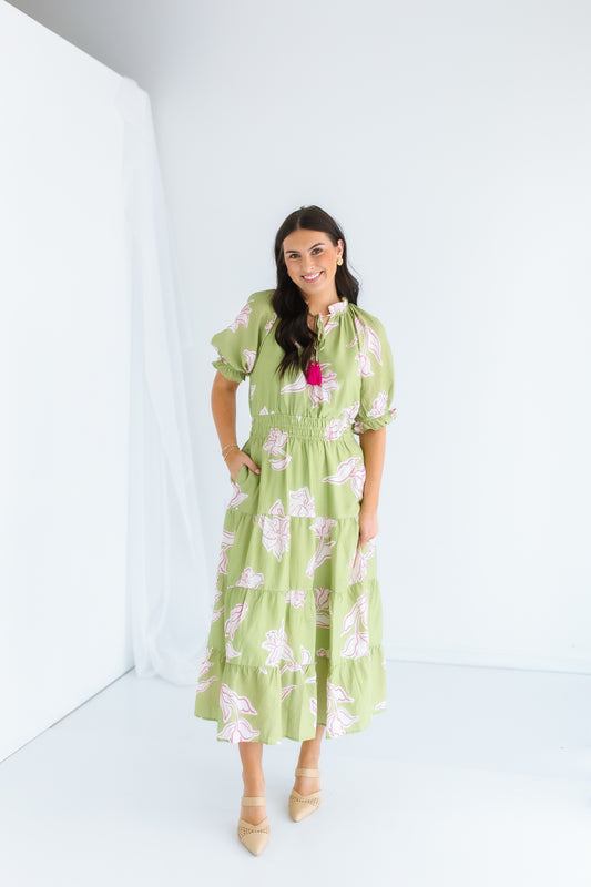 BRIGHT SIDE FLORAL MIDI DRESS
