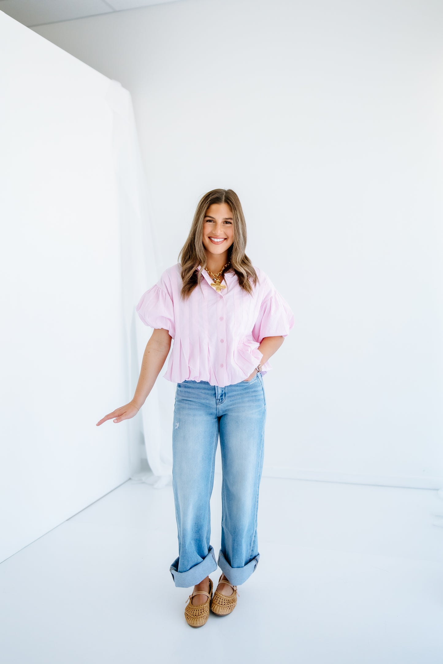 LAUREN PLEATED FRONT COLLAR TOP