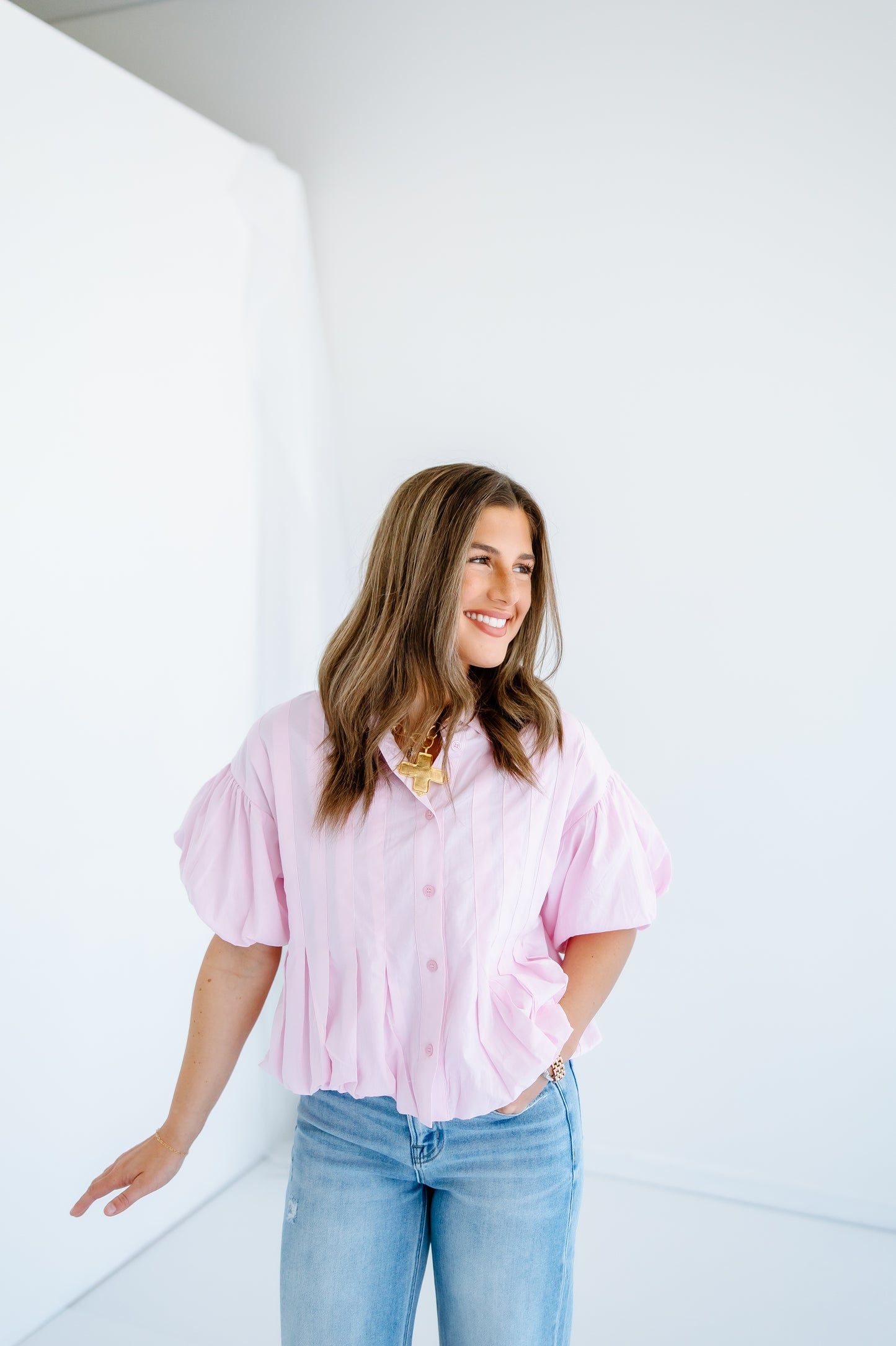 LAUREN PLEATED FRONT COLLAR TOP